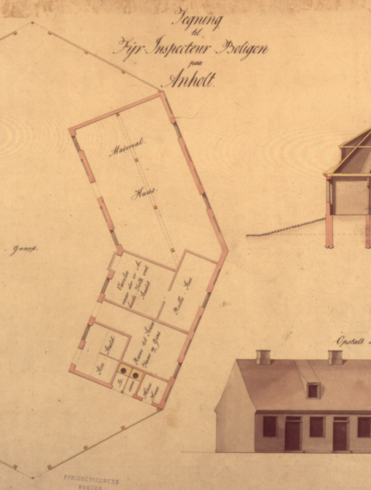 Three men in front of Fyrgaarden.